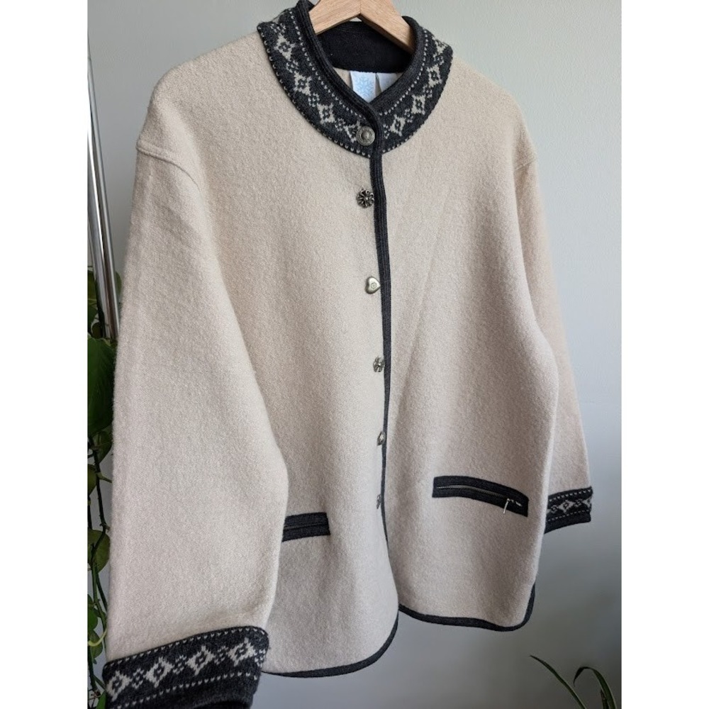 vintage 90s cardigan sweater 100% wool M Icelandic style Tyrolean folk Nordic